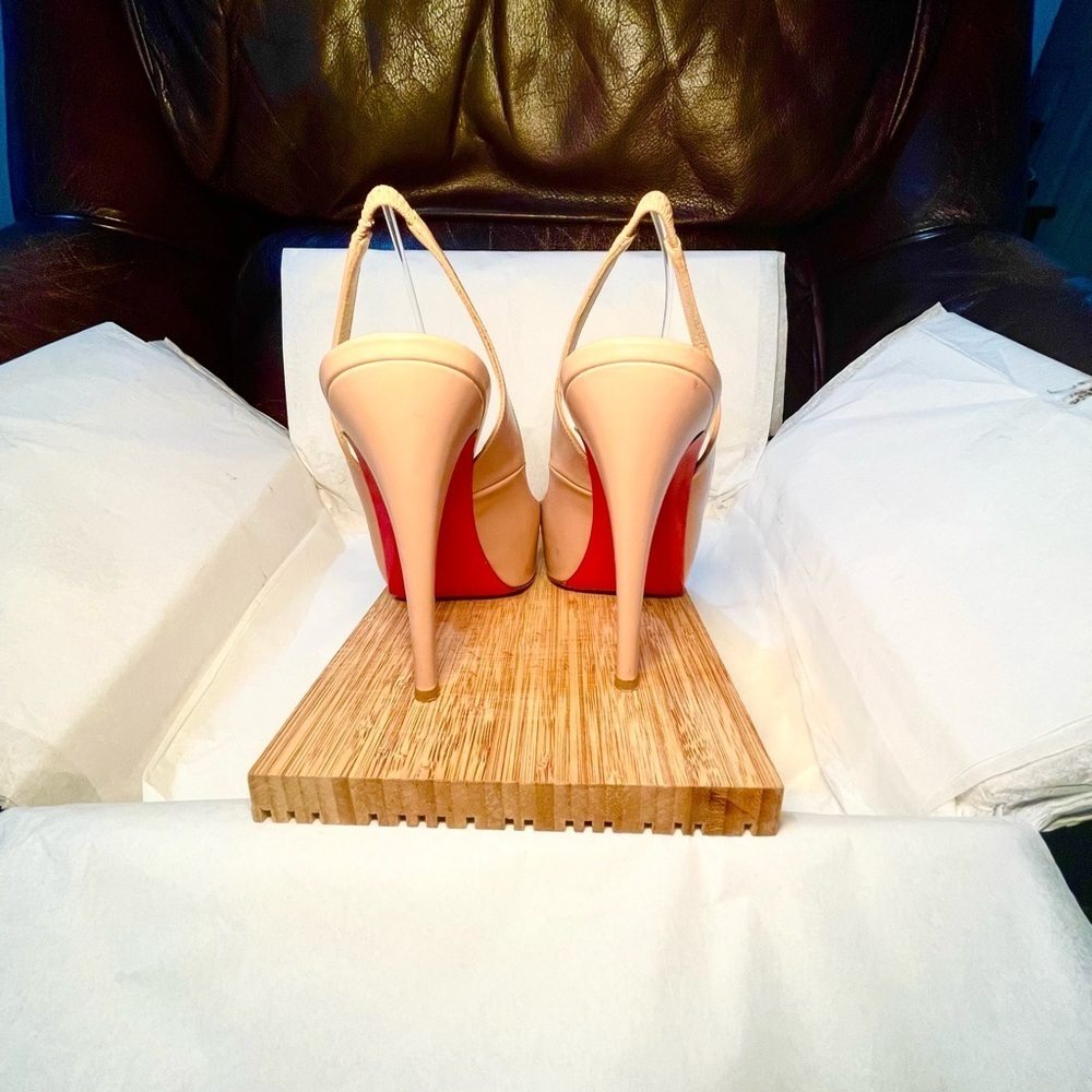 Christian Louboutin NoPrive 120 nude patent kid leather Peep slingback pump 39.5 - Picture 9 of 11